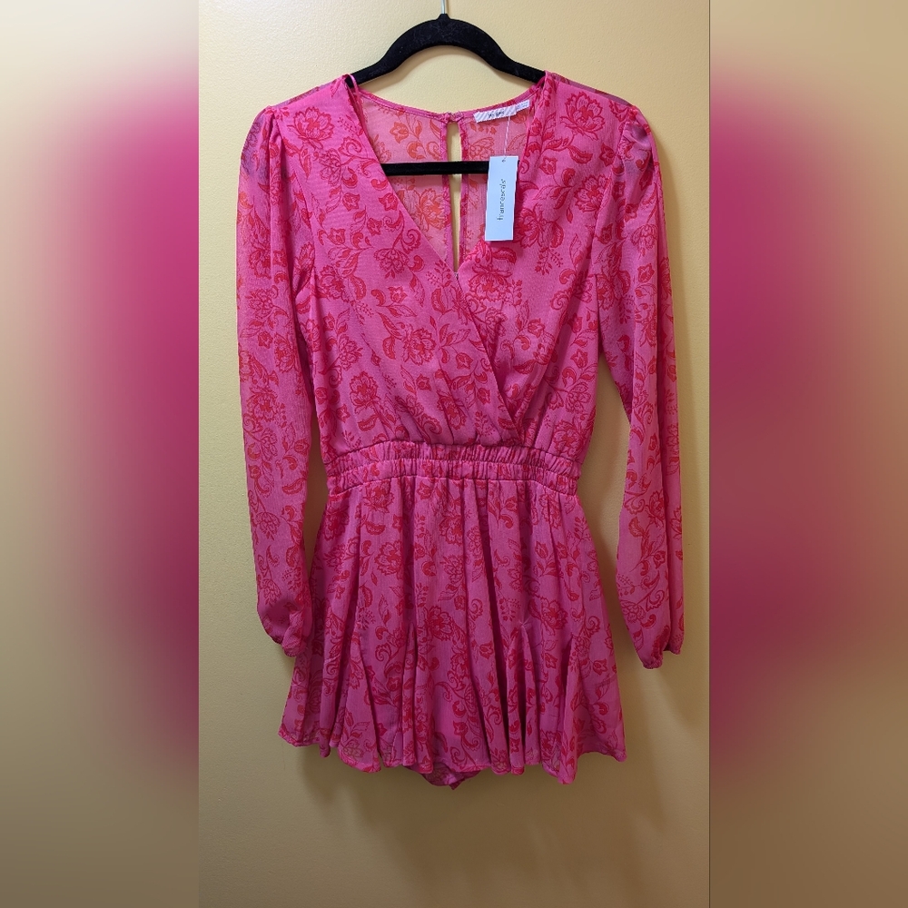 Francesca's Collections Vibrant Pink and Red Floral Romper NWT